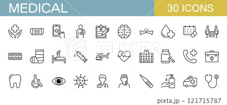 医療や病院、病気に関するラインアイコンセット 医療や病院、病気に関するラインアイコンセット 121715787