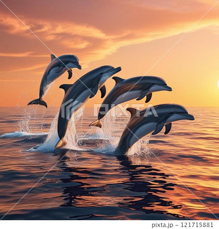 夕焼けに染まるイルカ 121715881