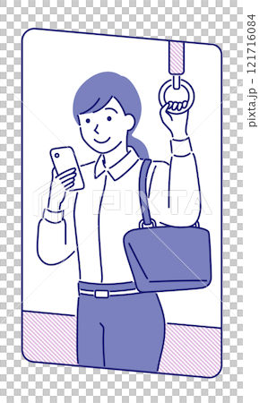 Scene of a working woman using a smartphone during her commute - simple and pop vector illustration 121716084