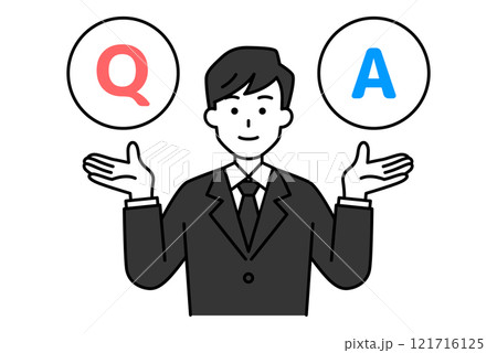 Q&Aを受け付ける黒いスーツの男性 Q&Aを受け付ける黒いスーツの男性 121716125