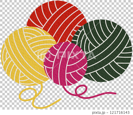 Wool and spool. Cartoon handmade spool with thread yarn, colorful handmade textile equipment for sewing. Vector knitting and sewing set. Handcraft, making accessories hoppy	 121716143