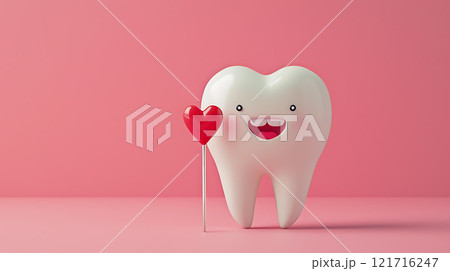White tooth standing with a staff with a heart on a monochrome background. valentine's day ecard for dentist White tooth standing with a staff with a heart on a monochrome background. valentine's day ecard for dentist 121716247