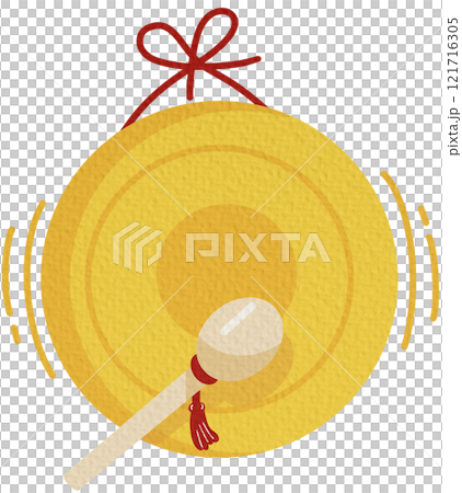 Chinese gongs and sticks for hitting them to make loud noises Celebrating Chinese New Year. Vector Illustration on white background.	 121716305