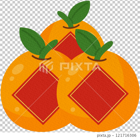 Mandarin oranges covered with red paper to welcome the Chinese New Year. Vector Illustration on white background. 121716306
