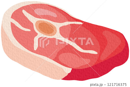 Pork meat piece with bone. Cut fresh meaty steak. Vector illustration isolated on white background.	 121716375