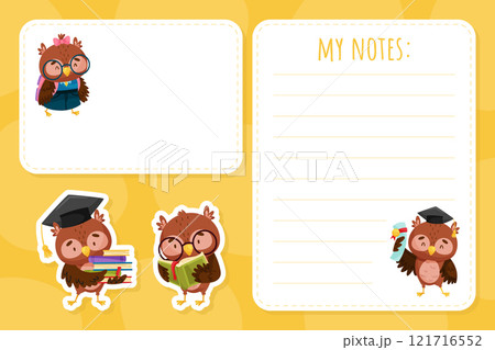Note Card with Smart Owl Character as Forest Animal Vector Template Note Card with Smart Owl Character as Forest Animal Vector Template 121716552
