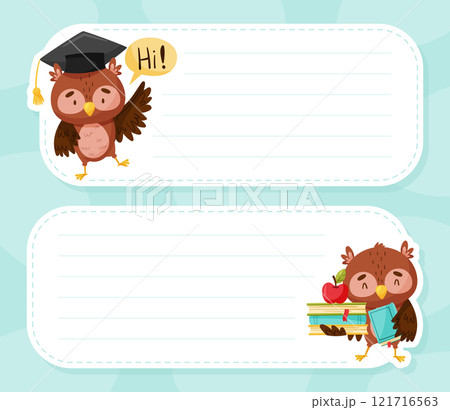 Note Card with Smart Owl Character as Forest Animal Vector Template 121716563