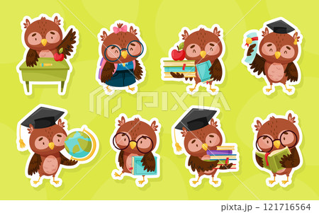 Smart Owl Character as Wise Forest Animal Vector Set 121716564