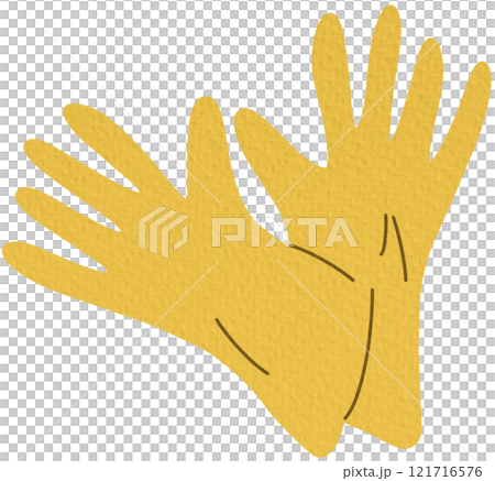 Yellow rubber gloves. Latex gloves as a symbol of protection against viruses and bacteria. Hygiene, cleaning, wash, housekeeping work. Work and protective equipment. Vector illustration in flat style Yellow rubber gloves. Latex gloves as a symbol of protection against viruses and bacteria. Hygiene, cleaning, wash, housekeeping work. Work and protective equipment. Vector illustration in flat style 121716576