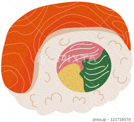 Sushi set. Asian Food. Perfect for restaurant cafe and print menus. Vector hand draw cartoon illustration on white background.	 121716578