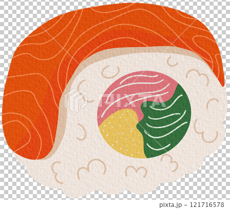 Sushi set. Asian Food. Perfect for restaurant cafe and print menus. Vector hand draw cartoon illustration on white background.	 121716578