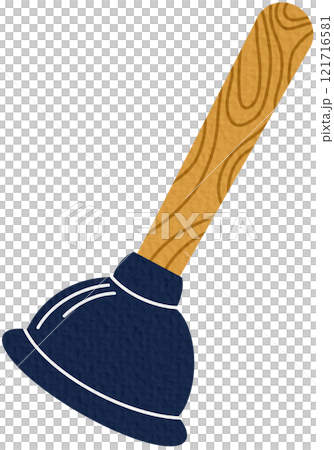 Plunger, pumping plumbing tool for toilet and sink unclog. Cleaning draining cup on pole, stick. Flat graphic vector illustration isolated on white background 121716581
