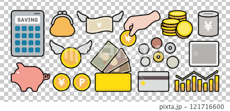 貯金 節約 お金にまつわるアイコンのセット 121716600