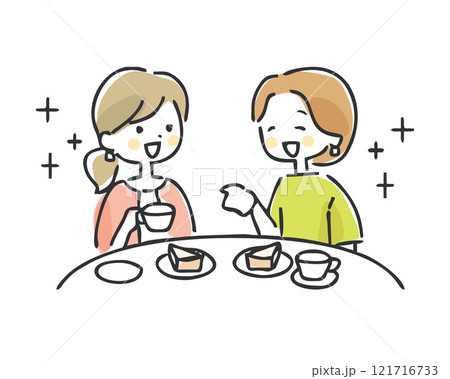 カフェで楽しく会話する女性 121716733