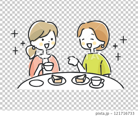 カフェで楽しく会話する女性 121716733