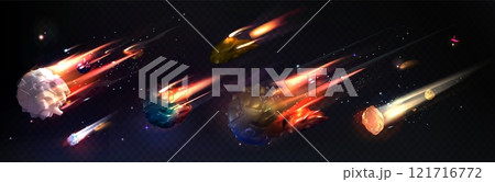 Flying asteroids set on transparent background 121716772