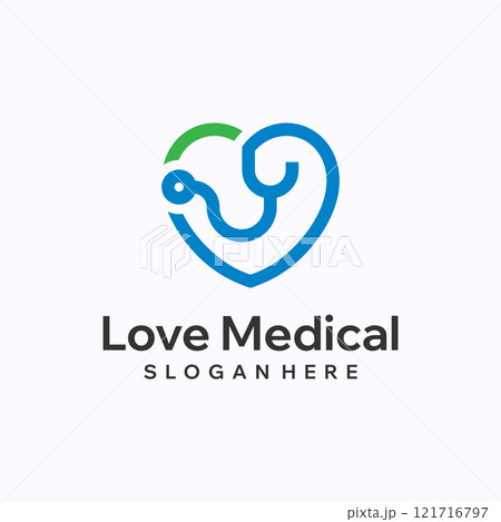 Love medical logo design template. Heart with stethoscope concept. Creative vector symbol. 121716797