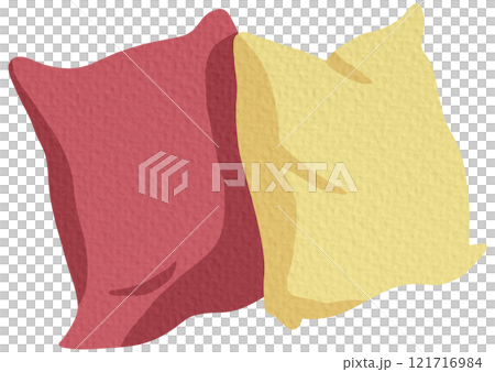 Various pillows. Colored and soft pillows. Resting in bed on the sofa. Warm cozy pillows. Vector illustration on white background. 121716984