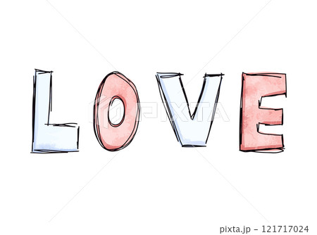 Word love watercolor doodle element. Vector illustration. 121717024
