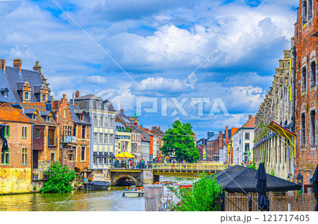 Ghent historical city centre, Gent old town, East Flanders province, Flemish Region, Belgium 121717405