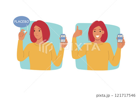 Placebo pills in hands of woman consuming pacifier medicine for psychological improvement Placebo pills in hands of woman consuming pacifier medicine for psychological improvement 121717546