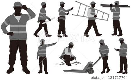 建設作業員のベクター白黒イラストセット 121717764