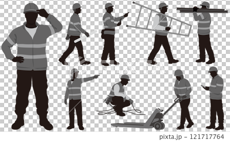 建設作業員のベクター白黒イラストセット 121717764