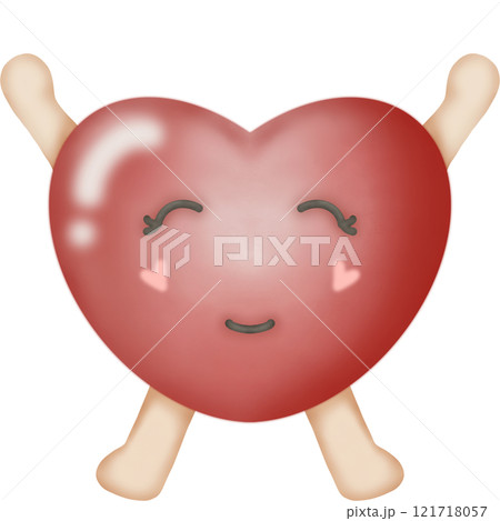 Red heart cartoon character hand drawn. 121718057