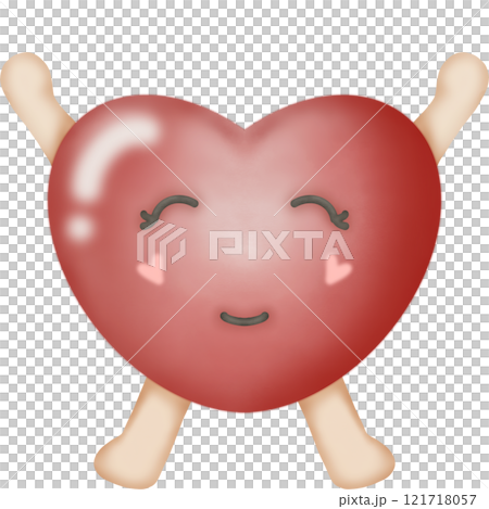 Red heart cartoon character hand drawn. 121718057