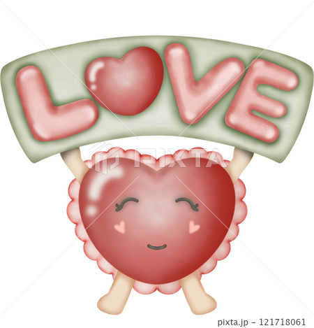 Red heart cartoon character hand drawn. Red heart cartoon character hand drawn. 121718061
