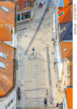 Aerial top view of Kortrijk historical city centre 121718275