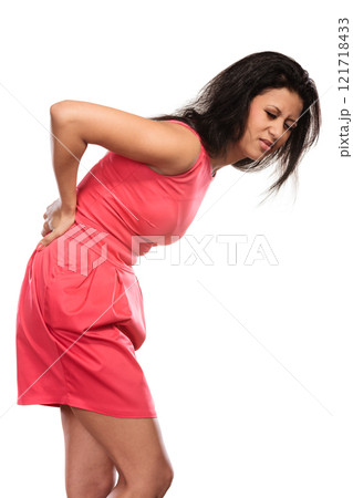 Woman suffering from backache back pain. 121718433