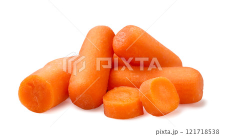 Pile of peeled carrots close-up on a white background. Isolated Pile of peeled carrots close-up on a white background. Isolated 121718538