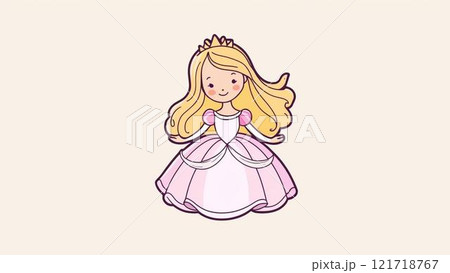 ピンクのドレスを着た可愛いプリンセスのイラスト ピンクのドレスを着た可愛いプリンセスのイラスト 121718767