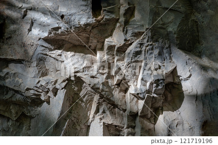 Elegance of The intricate natural light and shadow on surface of stone wall. 121719196