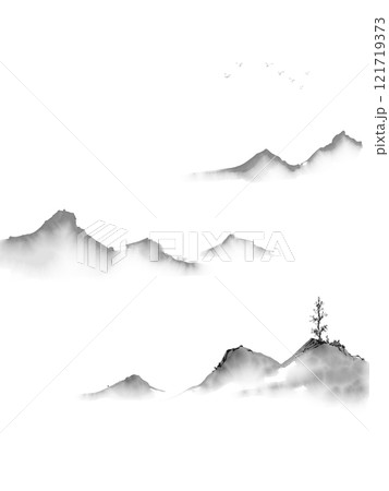 手描きで作成した山水画(水墨画背景なし) 手描きで作成した山水画(水墨画背景なし) 121719373