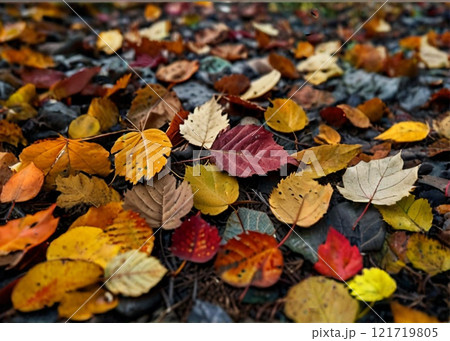カラフルな落ち葉 121719805