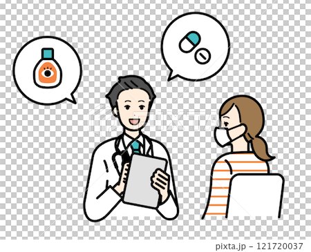 Illustration of a woman consulting a doctor about hay fever Illustration of a woman consulting a doctor about hay fever 121720037