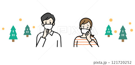花粉症で困っているマスクをした男女のイラスト 121720252