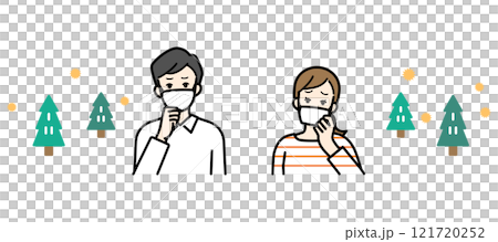 花粉症で困っているマスクをした男女のイラスト 121720252