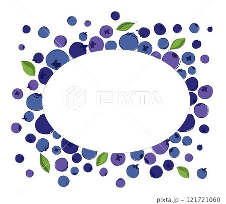 blue and violet oval geometric frame with ripe blueberries on white isolated transparent background. graphic line vector illustration. blue and violet oval geometric frame with ripe blueberries on white isolated transparent background. graphic line vector illustration. 121721060