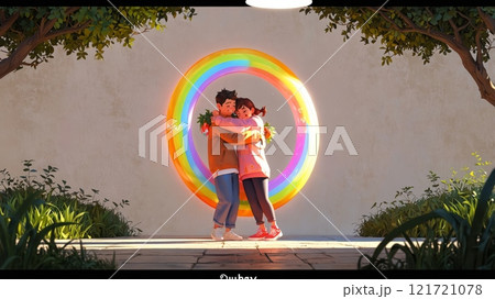 The guy happily hugs the girl. January 21 - International Hug Day 121721078