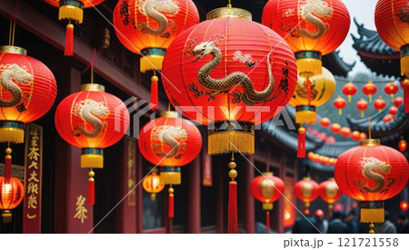 Chinese New Year lantern in Chinatown. Chinese New Year Greeting Card 121721558