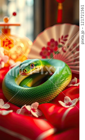 The symbol of the new year 2025 is a green snake on a red background, Chinese New Year 121721561