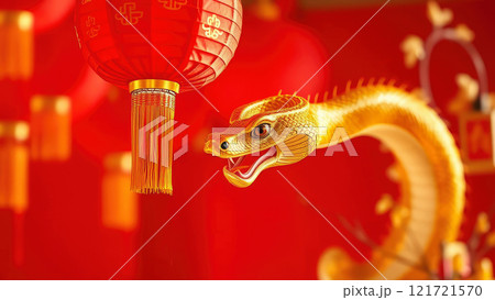 The symbol of the new year 2025 is a golden snake on a red background, Chinese New Year 121721570