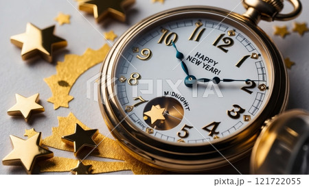 Golden New Year's Clock Striking Midnight 121722055