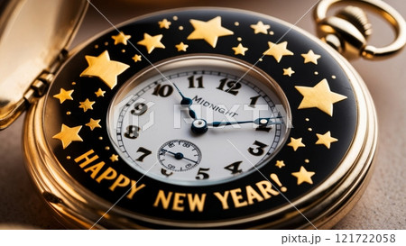 Golden New Year's Clock Striking Midnight 121722058