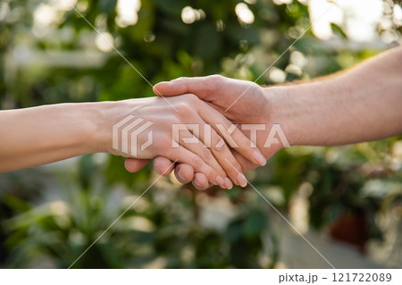 Close up picture of two hands in a handshake 121722089