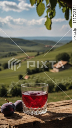 Traditional Slovak Slivovitz with Fresh Plums 121722344