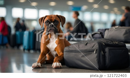 A Dog with Suitcases at the Train Station - Ready for Vacation A Dog with Suitcases at the Train Station - Ready for Vacation 121722403